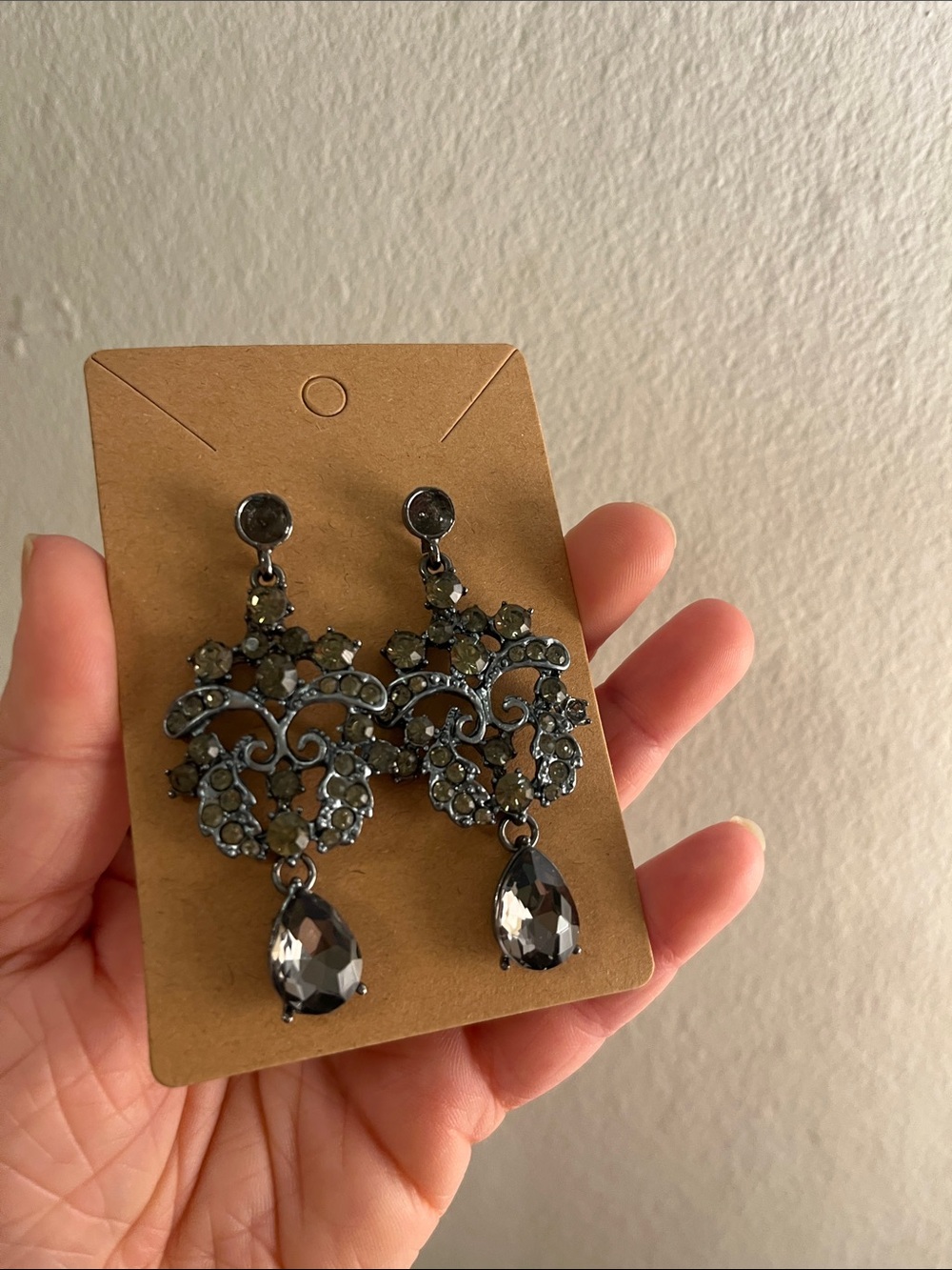 Statement Gray Crystal Chandelier Earrings
